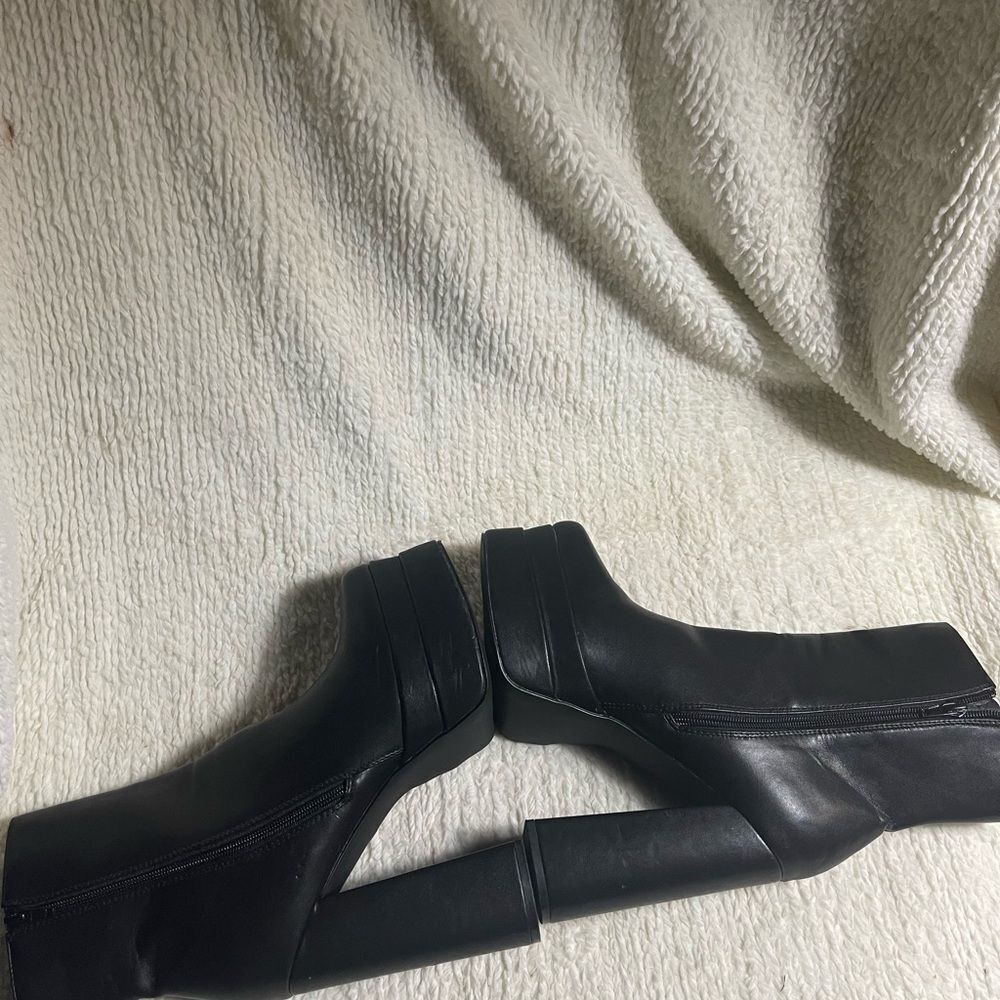 Olivia Ferguson synthetic black platform block heel ankle boots side zipper SZ9 - Picture 7 of 14
